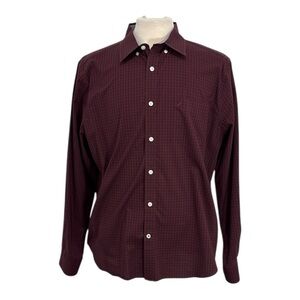 Nautica Men's XL Burgundy Blue Check Long Sleeve Button-Up Shirt Casual Classic